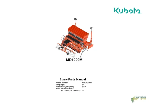 Kubota MD1000M Seed drills Cultivator mounted 2019 Parts Manual Catalog Pdf Download