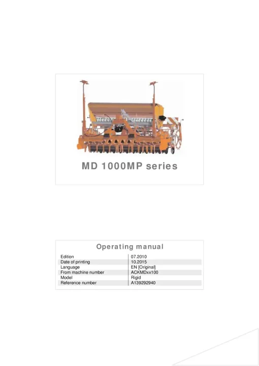 Kubota MD1000MP series Seed drills Cultivator mounted 2015 Operation Maintenance Manual PDF download