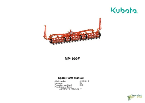 Kubota MP1900F Precision drills Mechanical 2020 Parts Manual Catalog Pdf Download