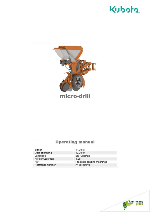 Kubota Micro-Drill 2018 Operation Maintenance Manual PDF download