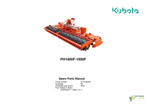 Kubota PH 1400F 1500F Power harrows 2018 Parts Manual Catalog Pdf Download