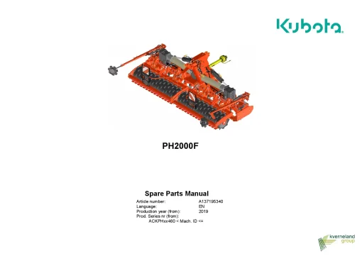 Kubota PH 2000F Power harrows 2019 Parts Manual Catalog Pdf Download