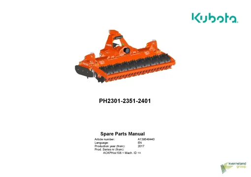 Kubota PH -2301 2351 2401 Power harrows 2017 ACKPHxx108- Parts Manual Catalog Pdf Download