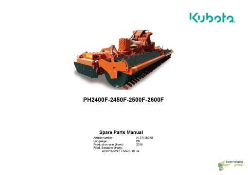 Kubota PH- 2400F 2450F 2500F 2600F Power harrows 2018 Parts Manual Catalog Pdf Download