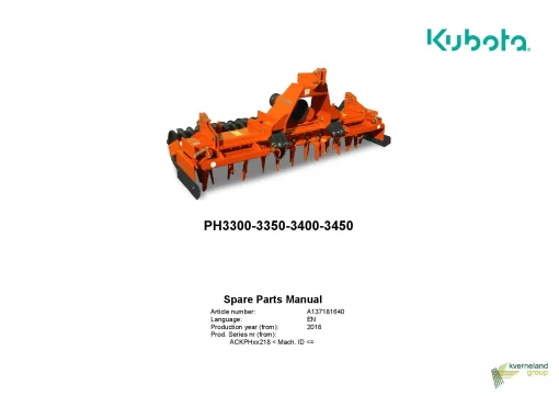 Kubota PH-3300 3350 3400 3450 Power harrows ACKPHxx218 2018 Parts Manual Catalog Pdf Download
