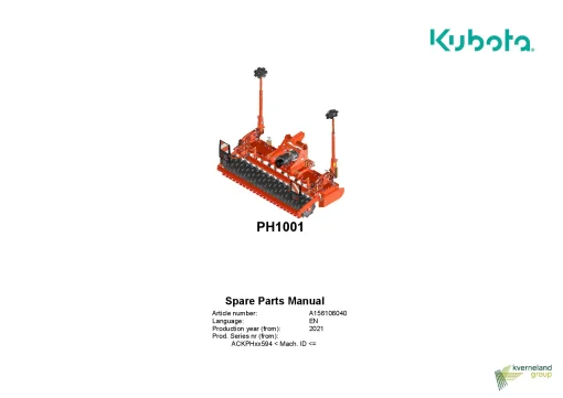 Kubota PH1001 Power harrows 2021 Parts Manual Catalog Pdf Download