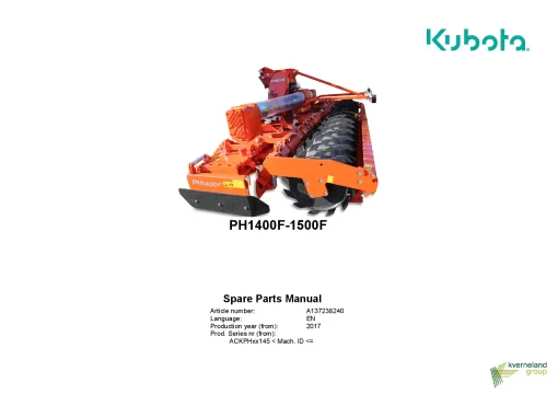 Kubota PH1400F PH1500F Power harrows 2017 Parts Manual Catalog Pdf Download