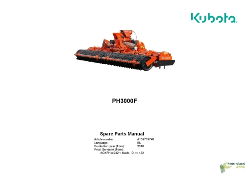 Kubota PH3000F Power harrows 2018 Parts Manual Catalog Pdf Download