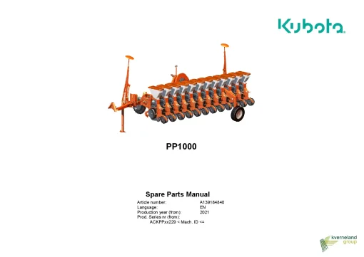 Kubota PP1000 Precision drills Pneumatic 2021 Parts Manual Catalog Pdf Download