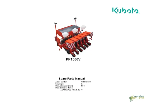 Kubota PP1000V Precision drills Pneumatic 2016 Parts Manual Catalog Pdf Download