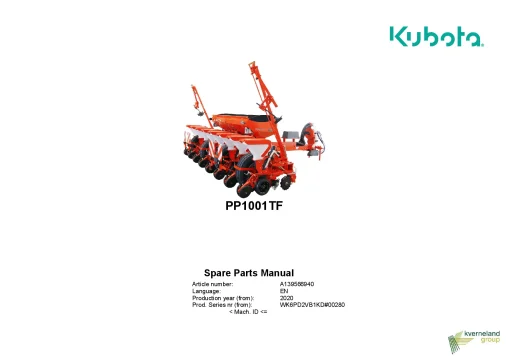 Kubota PP1001TF Precision drills Pneumatic 2017 Parts Manual Catalog Pdf Download