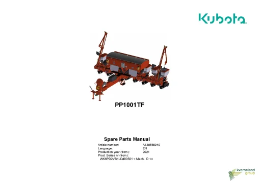 Kubota PP1001TF Precision drills Pneumatic 2021 00501- Parts Manual Catalog Pdf Download