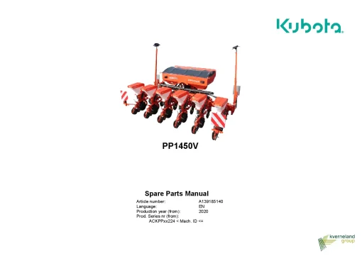 Kubota PP1450V Precision drills Pneumatic 2020 Parts Manual Catalog Pdf Download