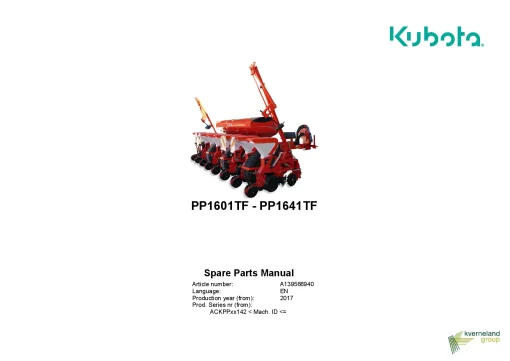 Kubota PP1601TF PP1641TF Precision drills Pneumatic 2017 ACKPPxx142- Parts Manual Catalog Pdf Download