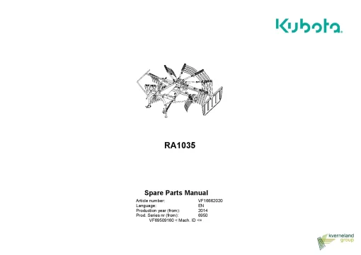 Kubota RA1035 Rakes Single rotor 2014 Parts Manual Catalog Pdf Download