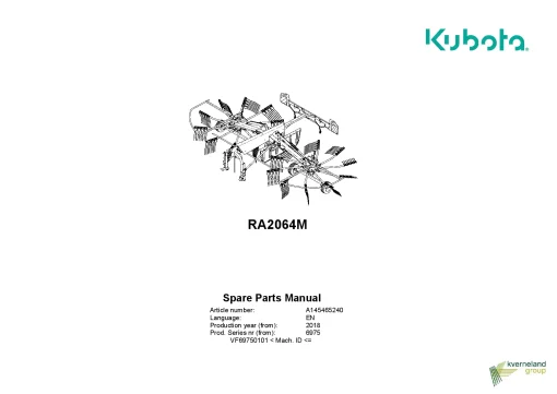 Kubota RA2064M Rakes Multi rotors Centre swath 2019 Parts Manual Catalog Pdf Download