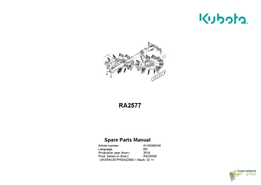 Kubota RA2577 Rakes Multi rotors Side delivery 2021 Parts Manual Catalog Pdf Download