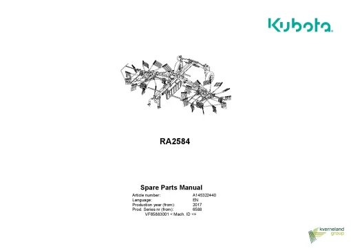 Kubota RA2584 Rakes Multi rotors Centre swath 2017 Parts Manual Catalog Pdf Download