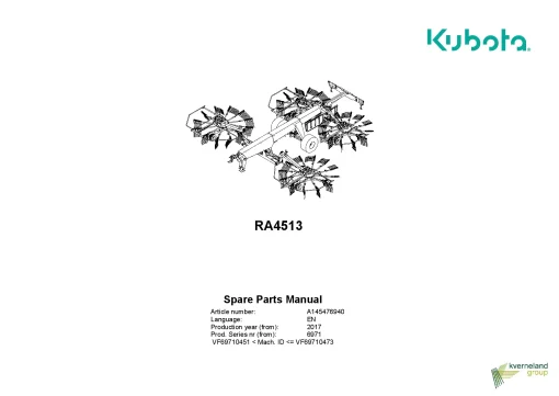 Kubota RA4513 Rakes 4 rotors 2018 A145476940 Operation Maintenance Manual PDF download
