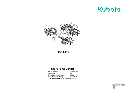 Kubota RA4513 Rakes 4 rotors 2019 A145761540 Parts Manual Catalog Pdf Download