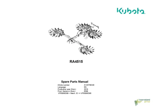 Kubota RA4515 Rakes 4 rotors 2018 Parts Manual Catalog Pdf Download