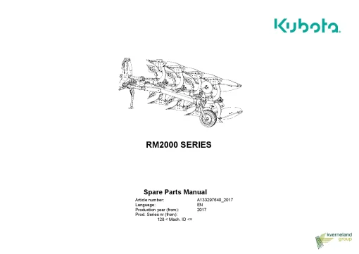 Kubota RM2000 SERIES Ploughs Reversible Mounted 2017 Parts Manual Catalog Pdf Download