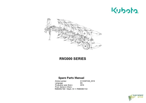 Kubota RM3000 SERIES Ploughs Reversible Mounted 2018 Parts Manual Catalog Pdf Download