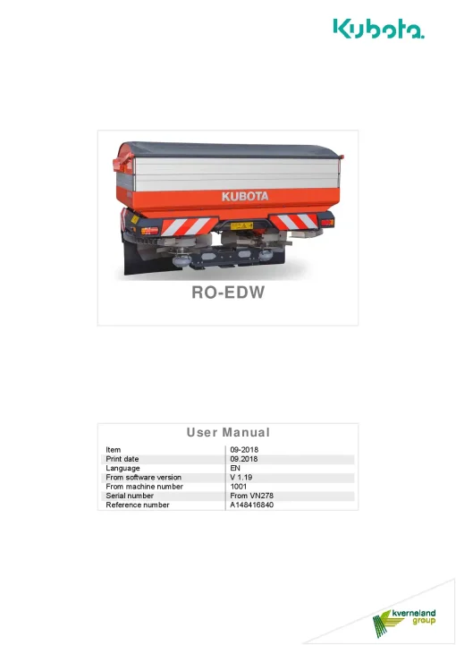 Kubota RO-EDW Spreaders Disc Rear mounted 2018 A148416840 Operation Maintenance Manual PDF download