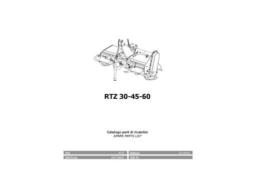 Kubota RTZ 30-45-60 Rotary tillers 2019 Parts Manual Catalog Pdf Download