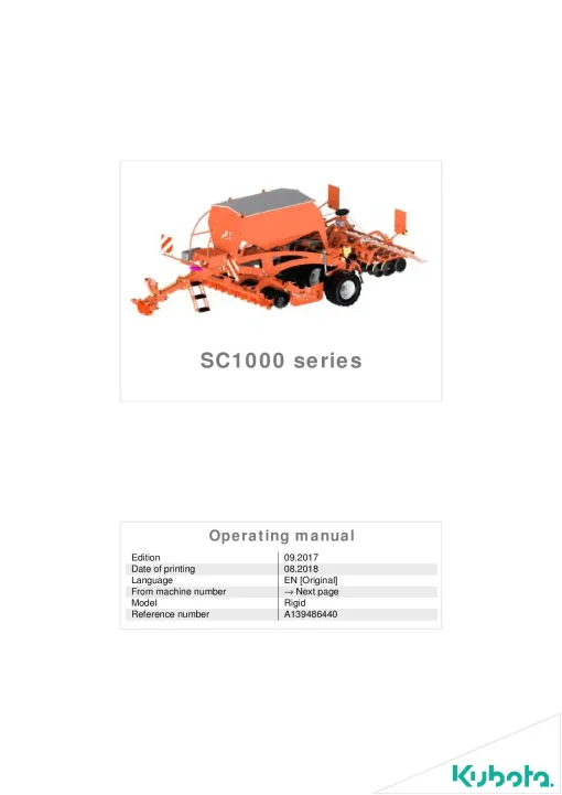 Kubota SC1000 Seeding combination Integrated 2017 Operation Maintenance Manual PDF download