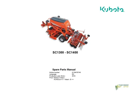 Kubota SC1300 SC1400 Seeding combination Integrated 2018 Parts Manual Catalog Pdf Download