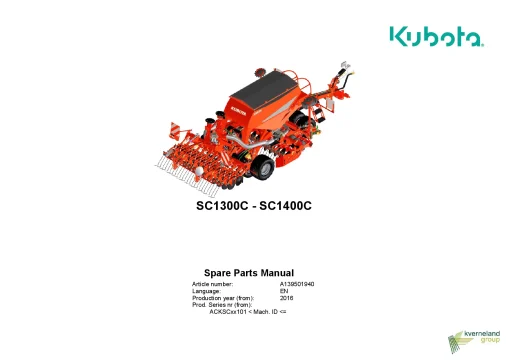Kubota SC1300C SC1400C Seeding combination Integrated 2016 Parts Manual Catalog Pdf Download