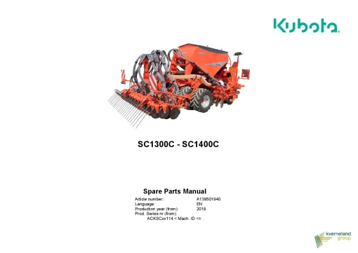 Kubota SC1300C SC1400C Seeding combination Integrated 2018 Parts Manual Catalog Pdf Download