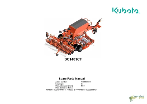 Kubota SC1401CF Seeding combination Integrated 2019 Parts Manual Catalog Pdf Download