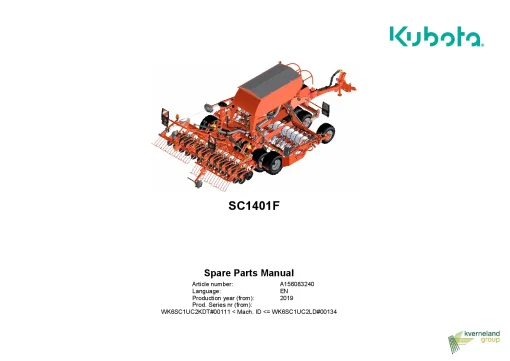 Kubota SC1401F Seeding combination Integrated 2019 Parts Manual Catalog Pdf Download