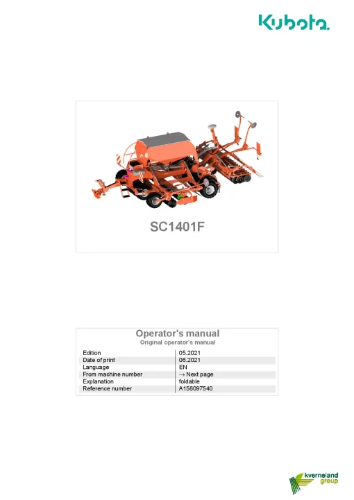 Kubota SC1401F Seeding combination Integrated 2021 Operation Maintenance Manual PDF download