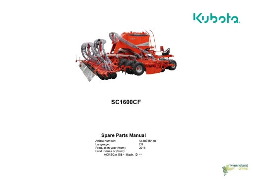 Kubota SC1600CF Seeding combination Integrated 2018 Parts Manual Catalog Pdf Download