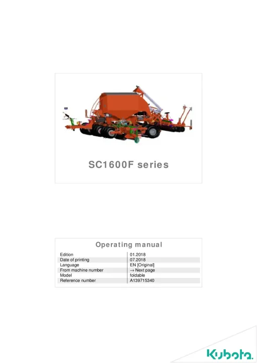 Kubota SC1600F Seeding combination Integrated 2018 Operation Maintenance Manual PDF download