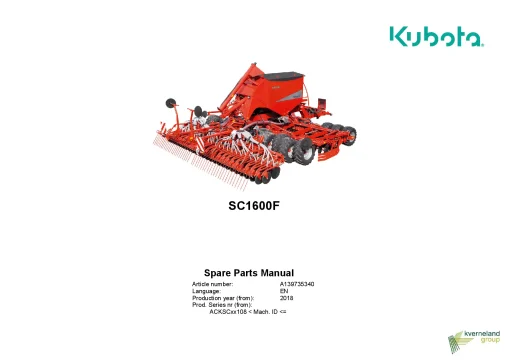 Kubota SC1600F Seeding combination Integrated 2018 Parts Manual Catalog Pdf Download