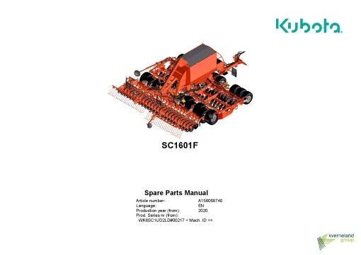 Kubota SC1601F Seeding combination Integrated 2020 Parts Manual Catalog Pdf Download