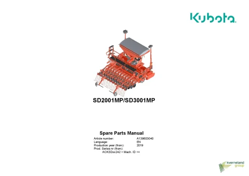 Kubota SD-2001 3001-MP Seed drills Cultivator mounted 2019 Parts Manual Catalog Pdf Download