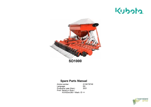Kubota SD1000 Seed drills Mounted-trailed 2021 Parts Manual Catalog Pdf Download