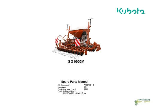 Kubota SD1000M Seed drills Cultivator mounted 2021 Parts Manual Catalog Pdf Download