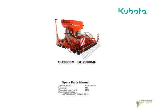 Kubota SD2000M SD2000MP Seed drills Cultivator mounted 2015 Parts Manual Catalog Pdf Download