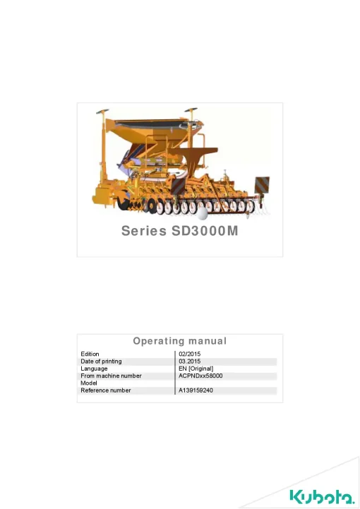 Kubota SD3000M Seed drills Cultivator mounted 2015 Operation Maintenance Manual PDF download