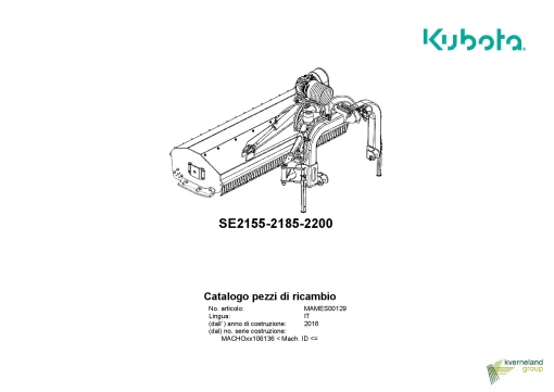 Kubota SE-2155 2185 2200 Choppers 2017 IT Parts Manual Catalog Pdf Download