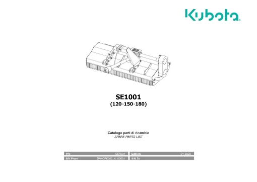 Kubota SE1001 120-150-180 Choppers 2020 Parts Manual Catalog Pdf Download