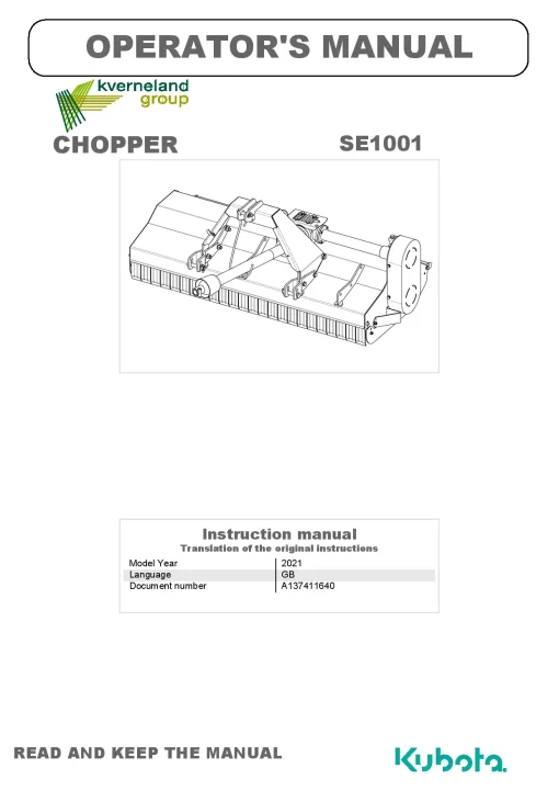 Kubota SE1001 Choppers 2021 GB Operation Maintenance Manual PDF download