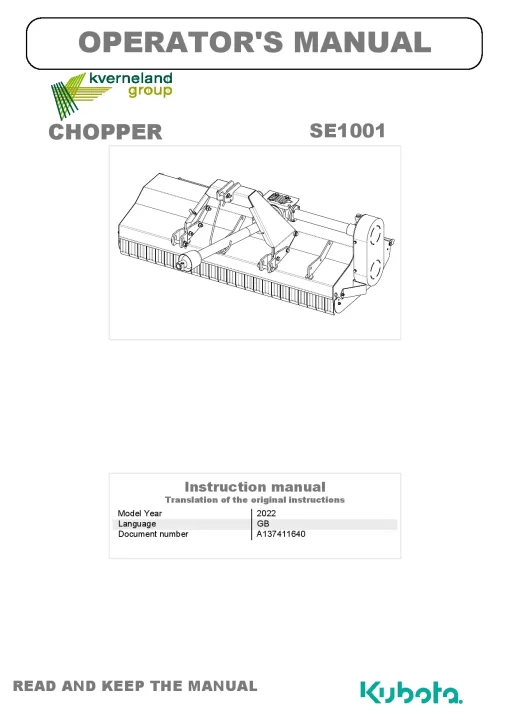 Kubota SE1001 Choppers 2022 Operation Maintenance Manual PDF download