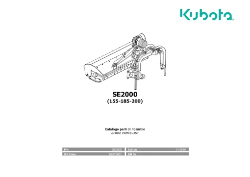 Kubota SE2000 155-185-200 Choppers 2019 Parts Manual Catalog Pdf Download